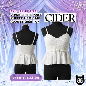 2XL - PlusSize Cider White Cotton Coquette Knit Ruffle Cami Adjustable Strap Top